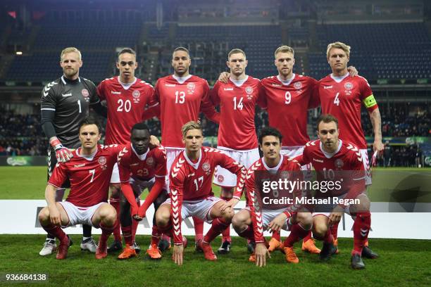 Denmark line up before the International Friendly match between Denmark and Panama at Brondby Stadion on March 22, 2018 in Brondby, Denmark.