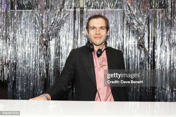 James Righton DJ's at the Self-Portrait store opening after-party at Central St Martins on March 22, 2018 in London, England.