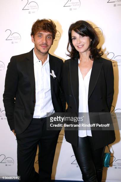 Actors Ruben Alves and Zabou Breitman attend the 2018 L'Oreal - UNESCO for Women in Science Awards Ceremony at UNESCO on March 22, 2018 in Paris,...