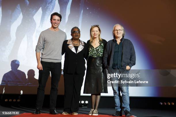 Actors Yannis Lespert, Firmine Richard, Gabrielle Lazure and director Philippe Muyl attend the Tribute to Gabriel Yared during Valenciennes Film...