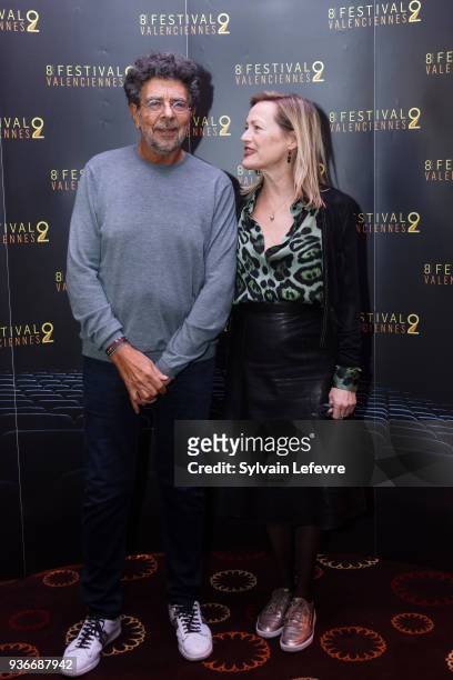 Actress Gabrielle Lazure and composer Gabriel Yared attend photocall before the Tribute to Gabriel Yared during Valenciennes Film Festival on March...