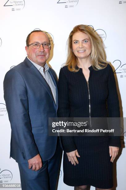 Philippe Levecque and Arielle de Rothschild attend the 2018 L'Oreal - UNESCO for Women in Science Awards Ceremony at UNESCO on March 22, 2018 in...
