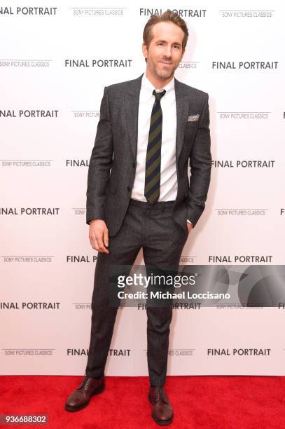 Actor Ryan Reynolds attends the "Final Portrait" New York Screening at Guggenheim Museum on March 22, 2018 in New York City.