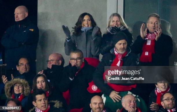 Crown Princess Mary of Denmark celebrates the winning goal of Denmark during the international friendly match between Denmark and Panama at Brondby...