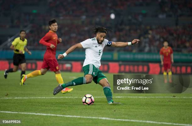 Ashley Williams of Wales in action during 2018 China Cup International Football Championship between China and Wales at Guangxi Sports Center on...