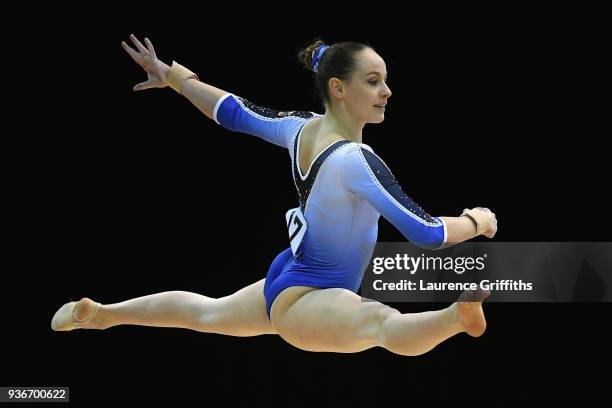 Hannah Chrobok of Canada competes on the floor during day two of the 2018 Gymnastics World Cup at Arena Birmingham on March 22, 2018 in Birmingham,...