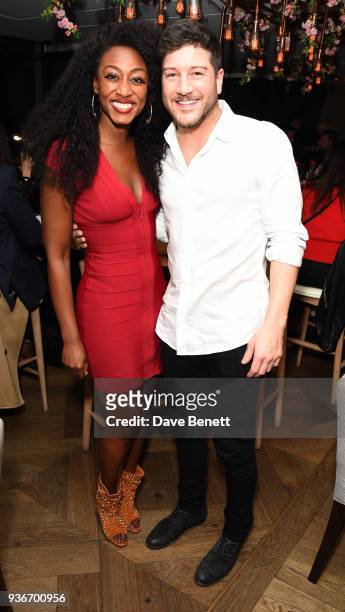 Beverley Knight and Matt Cardle attend Beverley Knight's birthday party at The May Fair Hotel on March 22, 2018 in London, England.