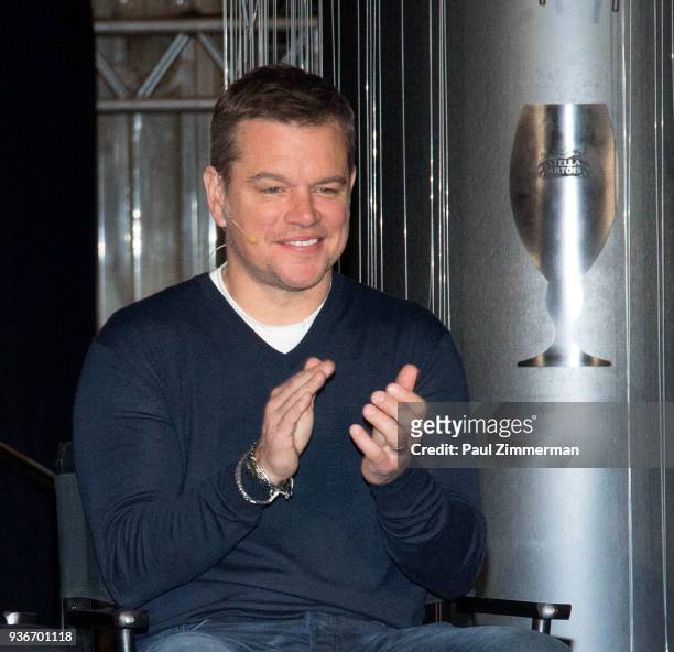 Actor Matt Damon attends "Water Ripples" By Stella Artois Art Installation Unveiling at Grand Central Terminal on March 22, 2018 in New York City.