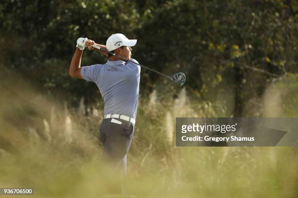 Si Woo Kim of South Korea plays his shot from the 15th tee during the second round of the World Golf Championships-Dell Match Play at Austin Country...
