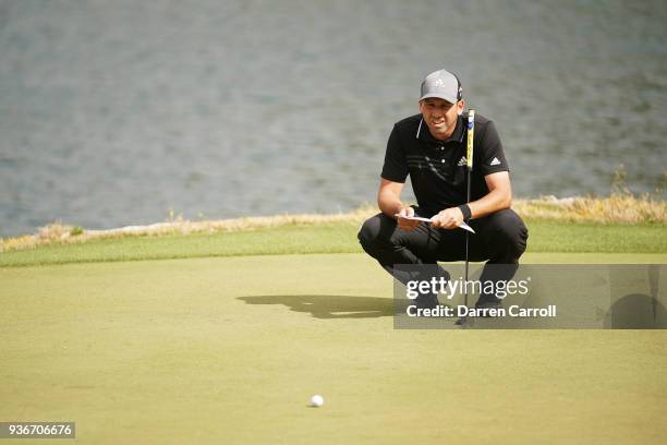 Sergio Garcia of Spain lines up a putt on the 11th green during the second round of the World Golf Championships-Dell Match Play at Austin Country...