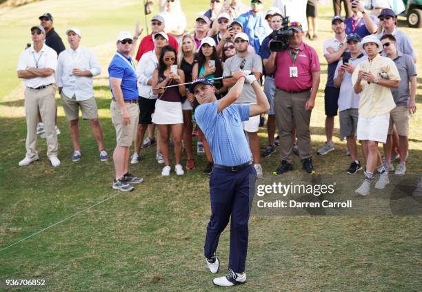 Justin Thomas of the United States plays a shot on the 15th hole during the second round of the World Golf Championships-Dell Match Play at Austin...