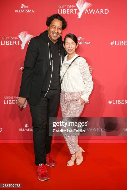 German presenter Cherno Jobatey and German presenter Minh-Khai Phan-Thi attend the Reemtsma Liberty Award 2018 on March 22, 2018 in Berlin, Germany.