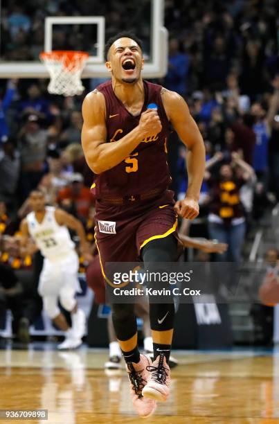 Marques Townes of the Loyola Ramblers reacts after making a late three point basket in the second half against the Nevada Wolf Pack during the 2018...