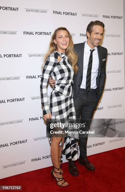 Blake Lively and Ryan Reynolds attend the "Final Portrait" New York Screening at Guggenheim Museum on March 22, 2018 in New York City.