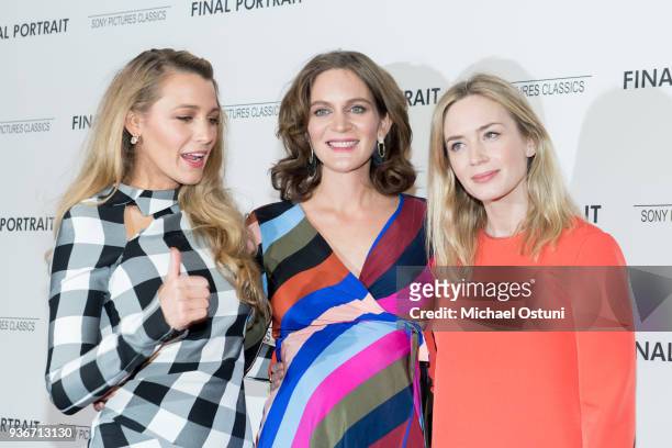 Blake Lively, Felicity Blunt and Emily Blunt attend the screening of Final Portrait at Guggenheim Museum on March 22, 2018 in New York City.