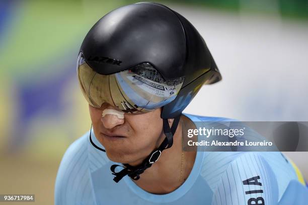 Diego German Duenas Gomez of Colombia competes in the Men's C4 1KM Time Trial Finals on day 01 of the Paracycling World Championships at Rio Olympic...