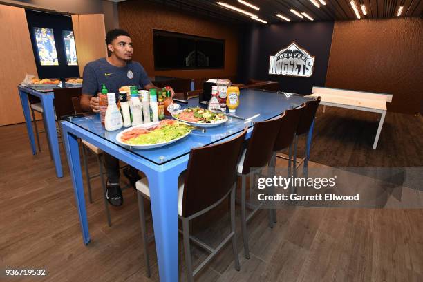 Gary Harris of the Denver Nuggets before the game against the Detroit Pistons on March 15, 2018 at the Pepsi Center in Denver, Colorado. NOTE TO...