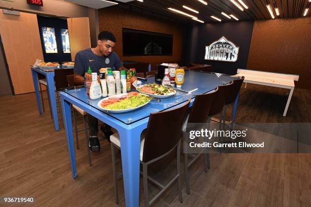 Gary Harris of the Denver Nuggets before the game against the Detroit Pistons on March 15, 2018 at the Pepsi Center in Denver, Colorado. NOTE TO...