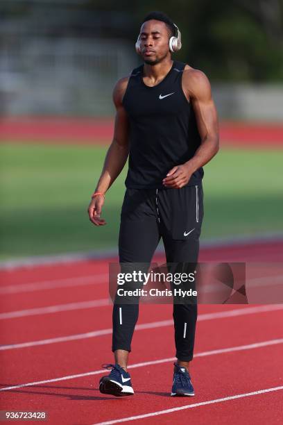 David Omoregie of Wales during a training session ahead of the 2018 Commonwealth Games at Runaway Bay Sports Centre on March 23, 2018 in Gold Coast,...