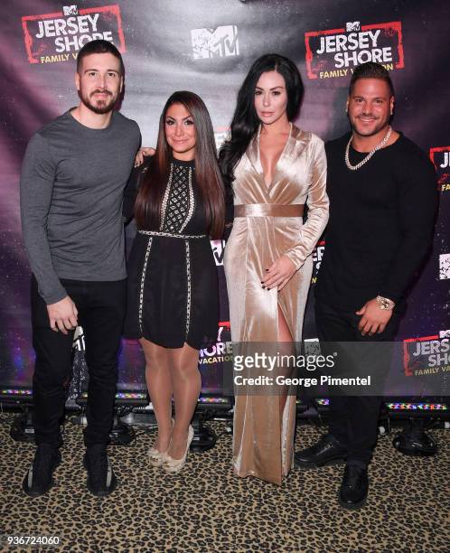 Cast Members of Jersey Shore Vinny Guadagnino, Deena Nicole Cortese, Jenni 'JWoww' Farley and Ronnie Ortiz-Magro attend the "Jersey Shore Family...