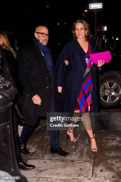 Stanley Tucci and Felicity Blunt are seen in the Upper East Side on March 22, 2018 in New York City.