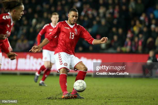 Mathias Zanka Jorgensen of Denmark during the international friendly match between Denmark and Panama at Brondby Stadion on March 22, 2018 in...