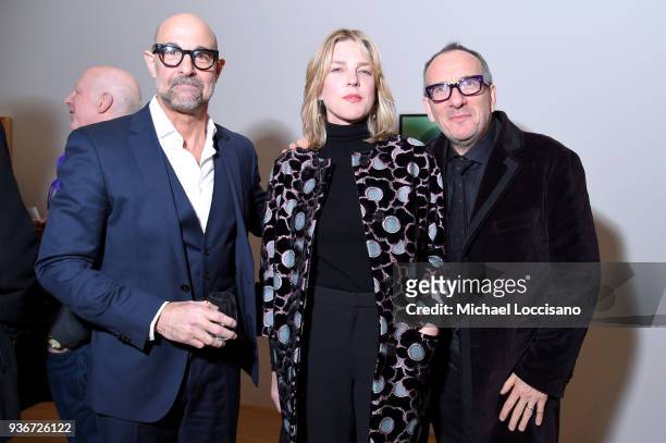 Actor Stanley Tucci and Musicians Diana Krall and Elvis Costello attend the "Final Portrait" New York Screening After Party at Levy Gorvy Gallery on...