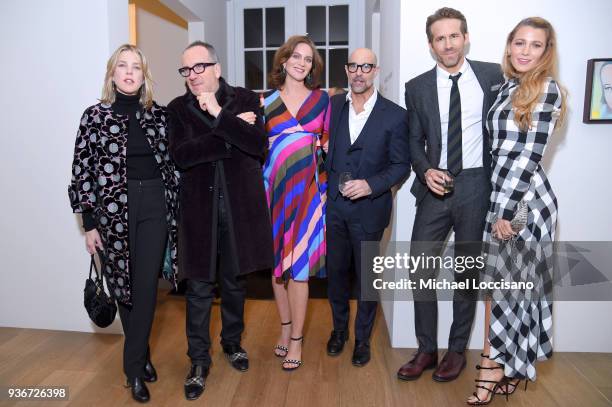 Diana Krall, Elvis Costello, Felicity Blunt, Stanley Tucci, Ryan Reynolds and Blake Lively attends the "Final Portrait" New York Screening After...