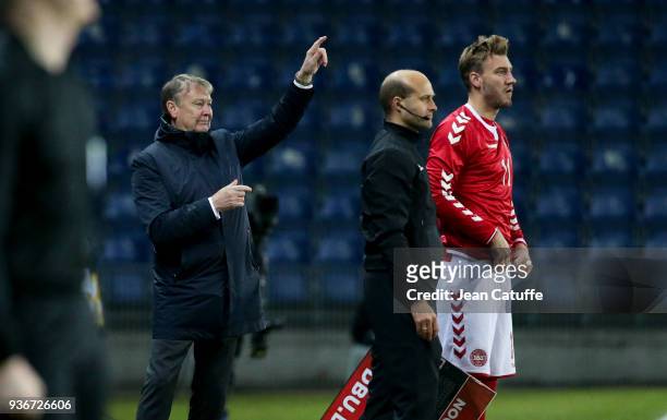 Coach of Denmark Age Hareide, Nicklas Bendtner of Denmark during the international friendly match between Denmark and Panama at Brondby Stadion on...