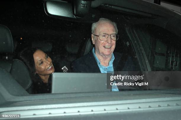 Michael Caine seen attending Lord Andrew Lloyd Webber's birthday party at The Theatre Royal, Drury Lane on March 22, 2018 in London, England.