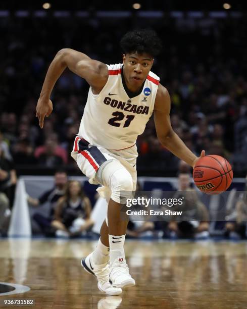 Rui Hachimura of the Gonzaga Bulldogs handles the ball on offense against the Florida State Seminoles during the first half in the 2018 NCAA Men's...