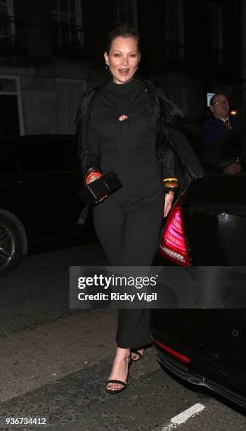 Kate Moss seen attending British Vogue editor-in-chief Edward Enninful's party to celebrate Stuart Weitzman's new Creative Director at Mark's Club on...