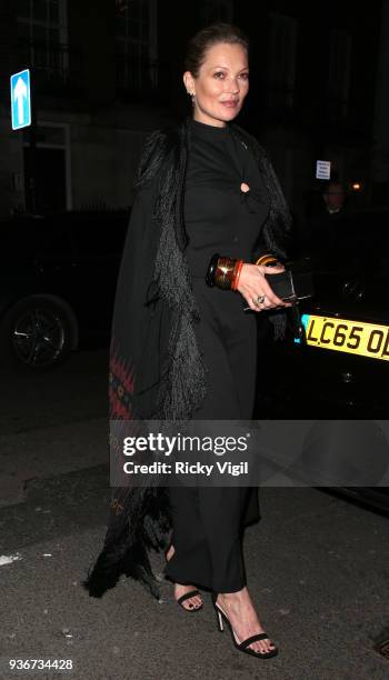 Kate Moss seen attending British Vogue editor-in-chief Edward Enninful's party to celebrate Stuart Weitzman's new Creative Director at Mark's Club on...