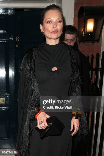 Kate Moss seen attending British Vogue editor-in-chief Edward Enninful's party to celebrate Stuart Weitzman's new Creative Director at Mark's Club on...