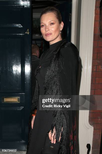 Kate Moss seen attending British Vogue editor-in-chief Edward Enninful's party to celebrate Stuart Weitzman's new Creative Director at Mark's Club on...