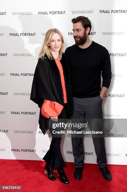 Actors Emily Blunt and John Krasinski attend the 'Final Portrait' New York Screening at Guggenheim Museum on March 22, 2018 in New York City.