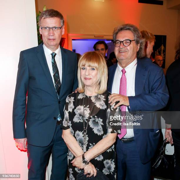 German presenter Guenther Jauch, Patricia Riekel and Helmut Markwort during the Reemtsma Liberty Award 2018 on March 22, 2018 in Berlin, Germany.