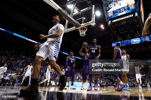 Washington of the Kentucky Wildcats reacts after a play in the second half against the Kansas State Wildcats during the 2018 NCAA Men's Basketball...