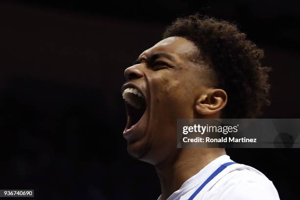 Washington of the Kentucky Wildcats reacts after a play in the second half against the Kansas State Wildcats during the 2018 NCAA Men's Basketball...