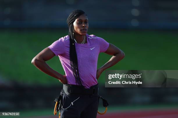 Elaine Thompson of Jamaica during a training session ahead of the 2018 Commonwealth Games at Runaway Bay Sports Centre on March 23, 2018 in Gold...