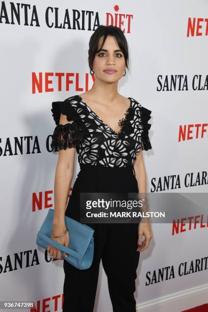 Natalie Morales arrives on the red carpet for Netflix's 'Santa Clarita Diet' season 2 premiere at The Dome Arclight in Hollywood, California on March...