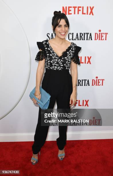 Natalie Morales arrives on the red carpet for Netflix's 'Santa Clarita Diet' season 2 premiere at The Dome Arclight in Hollywood, California on March...