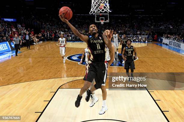 Braian Angola of the Florida State Seminoles goes up for a shot against the Gonzaga Bulldogs in the 2018 NCAA Men's Basketball Tournament West...