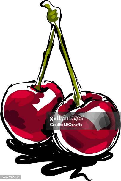 kirsche zeichnung - cherry stock-grafiken, -clipart, -cartoons und -symbole