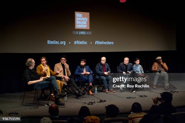 Kent Jones, Wes Anderson, Jeff Goldblum, Jason Schwartzman, Akira Ito, Jeremy Dawson, Koyu Rankin and Courtney B. Vance discuss "Isle Of Dogs" during...