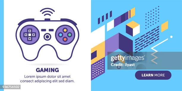 ilustraciones, imágenes clip art, dibujos animados e iconos de stock de juegos banner - gamepad