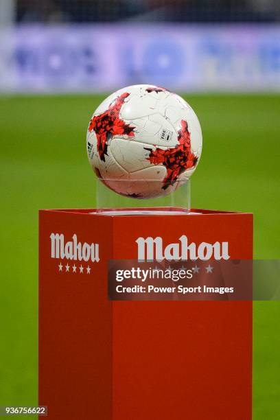 View of Adidas Krasava soccer ball for Copa del Rey 2017-18 match between Atletico de Madrid vs Sevilla FC at Wanda Metropolitano Stadium on 17...