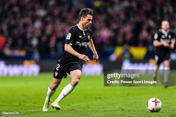 Sebastien Corchia of Sevilla FC controls the ball during the Copa del Rey 2017-18 match between Atletico de Madrid vs Sevilla FC at Wanda...