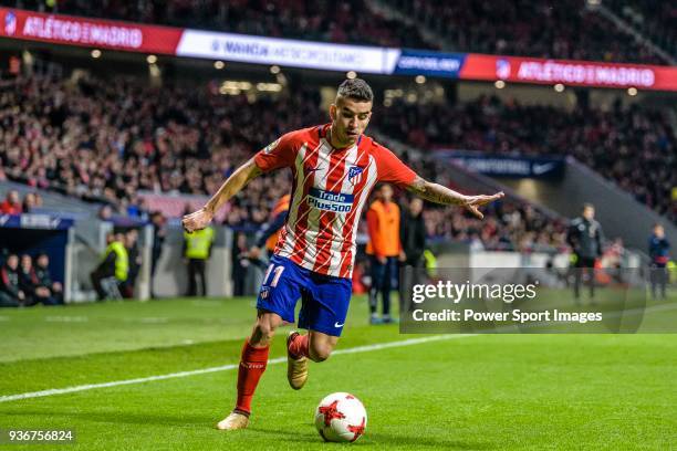 Angel Correa of Atletico de Madrid looks to bring the ball down during the Copa del Rey 2017-18 match between Atletico de Madrid vs Sevilla FC at...