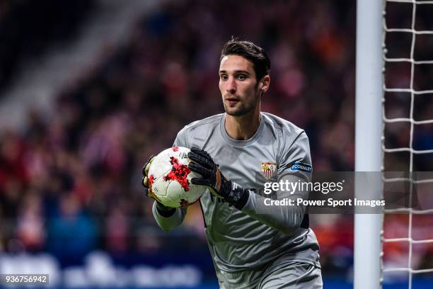 Goalkeeper Sergio Rico of Sevilla FC in action during the Copa del Rey 2017-18 match between Atletico de Madrid vs Sevilla FC at Wanda Metropolitano...